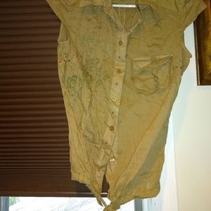 Top. Army Green with Design. Tie bottom